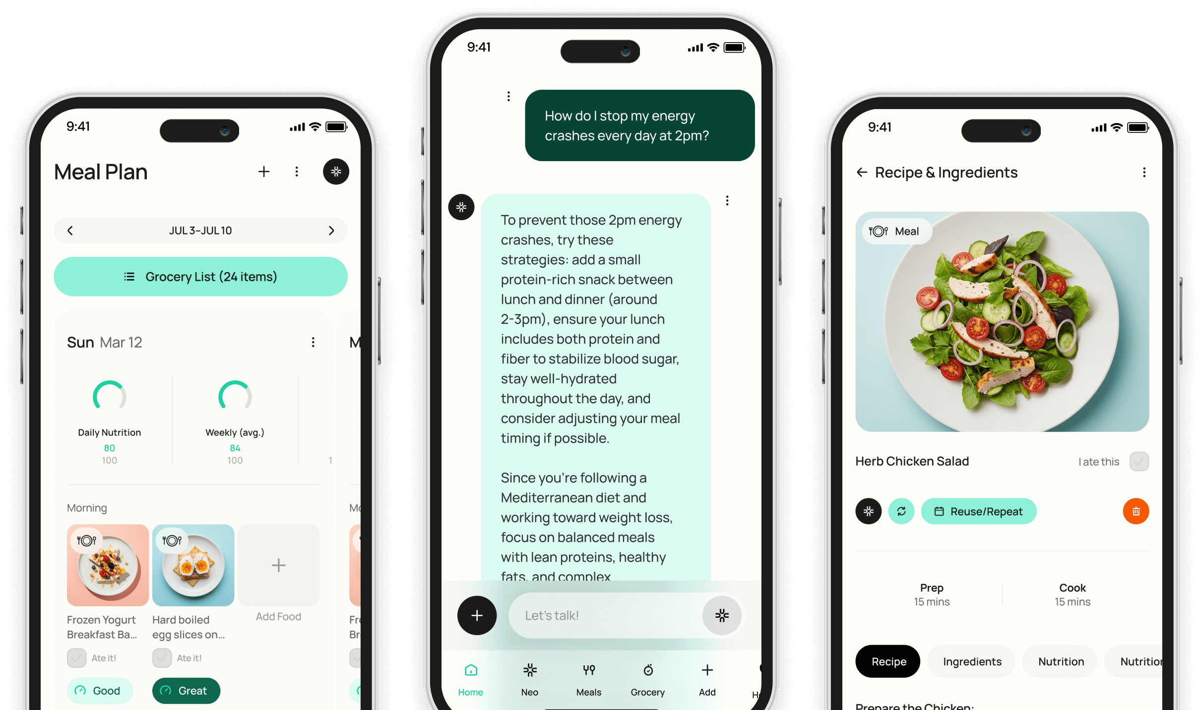 Multiple screen shots from neo health app.